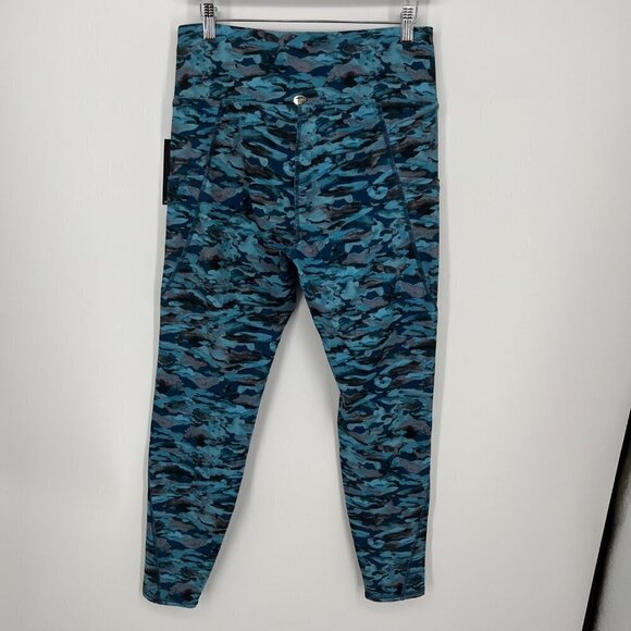 Tahari Sport Womens Camo Leggings Size L Blue Side Pocket NWT Athletic MSRP $90 - Picture 2 of 11